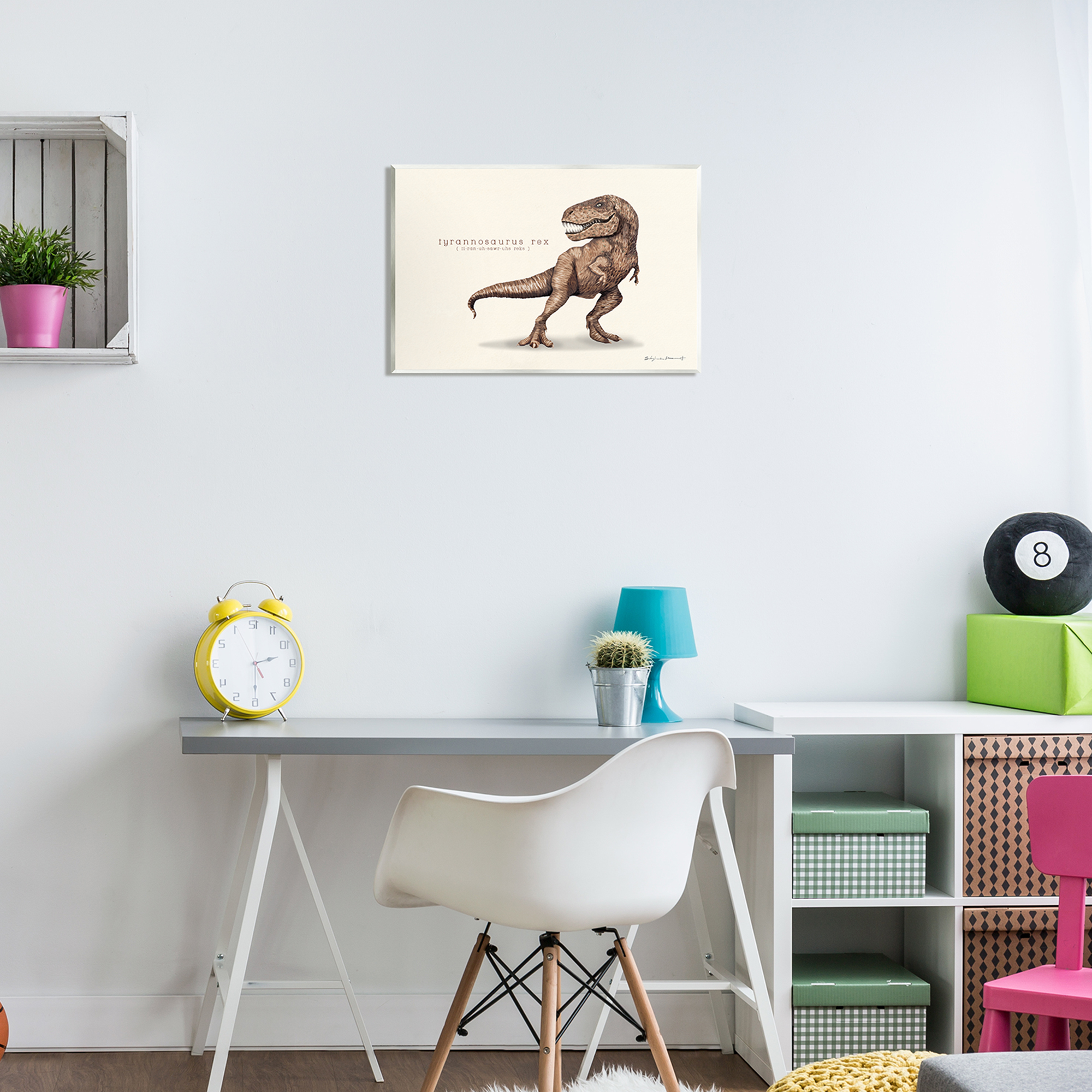 Stupell Educational T-Rex Dinosaur Animals & Insects Painting Wall Plaque Unframed Art Print Wall Art