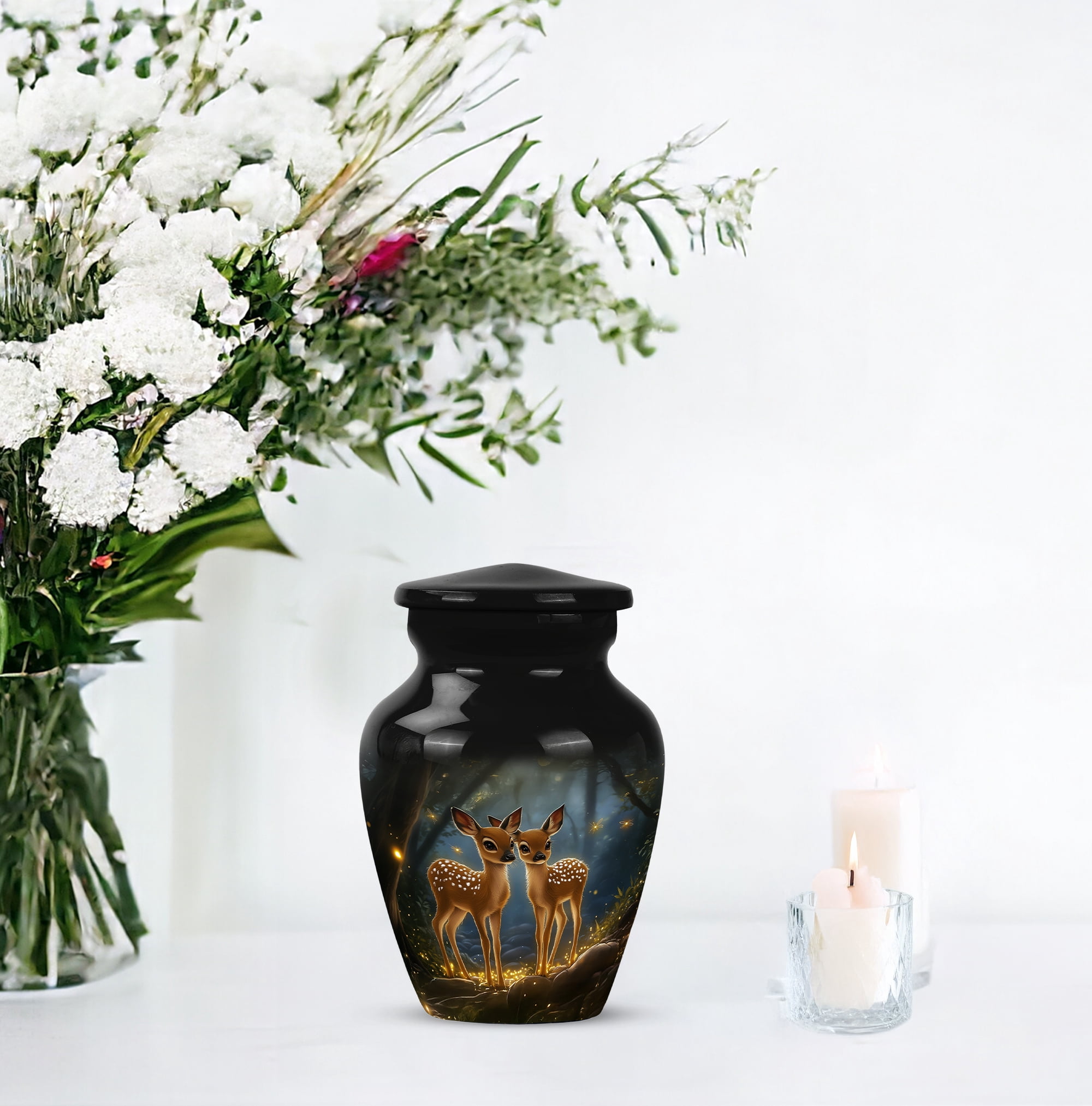 MUKTIVE Deer Cremation Urns for Adult Ashes Women - Black Keepsake Funeral Urns for Human Ashes Adult Man - Mini Decorative Cremation Urn for Mom & Dad - Burial Urn - 3 Inch