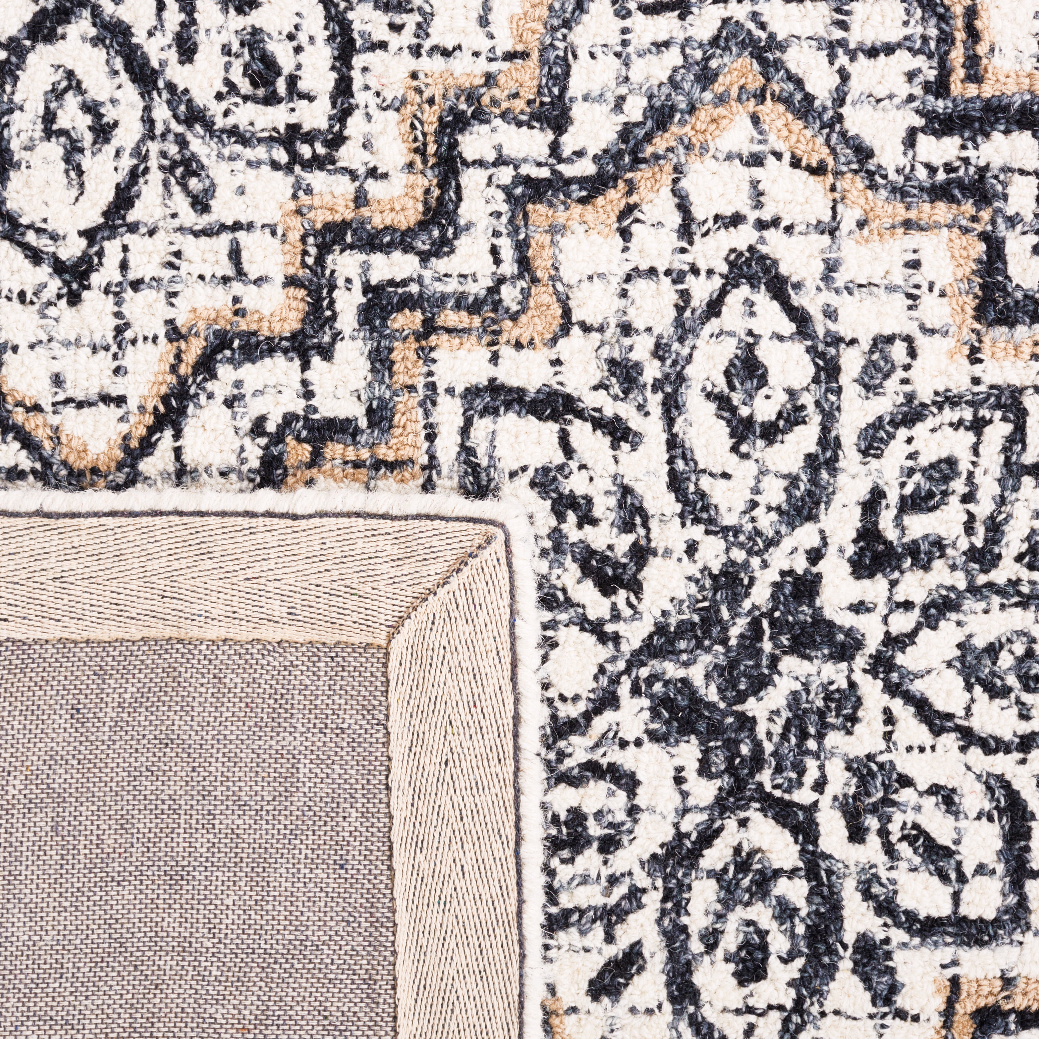 SAFAVIEH Abstract Drew Abstract Wool Area Rug, Ivory/Navy, 6' x 6' Square