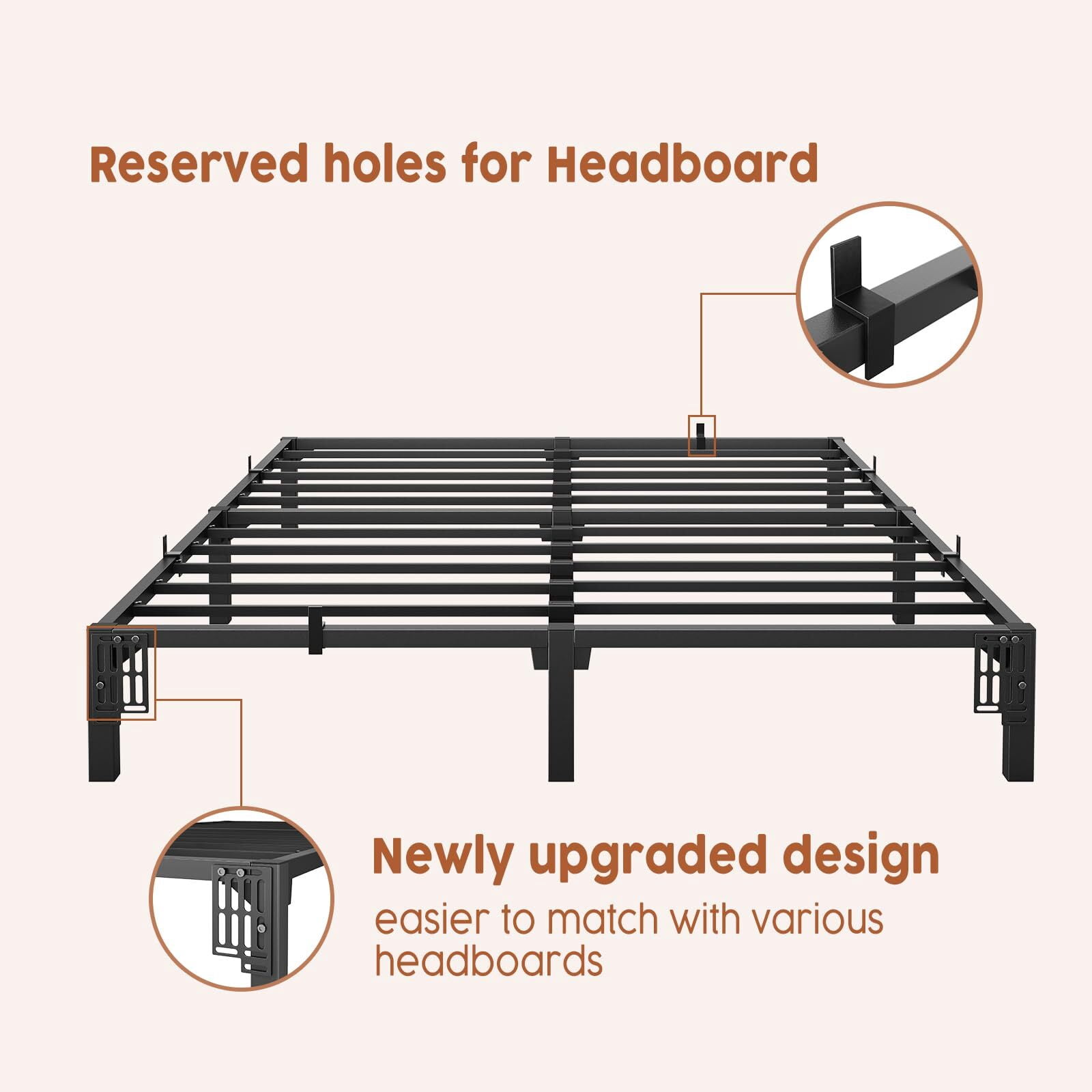 Jojoka Queen Size Metal Bed Frame 10 Inch High, Heavy Duty Platform with 800 lbs Support, No Box Spring, Easy Tool-Free Assembly, Noise-Free Design