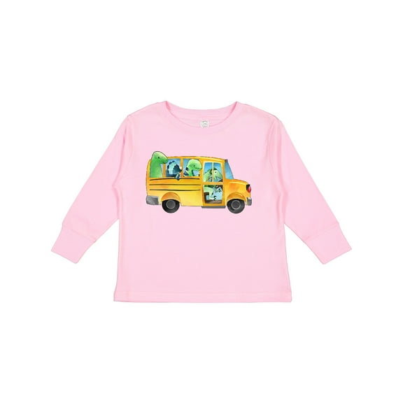 Inktastic Back to School Bus with Dinosaurs Boys or Girls Long Sleeve Toddler T-Shirt