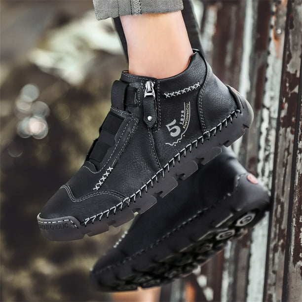 Xfvqtps Mens Ankle Boots British Large High Top Side Zipper
