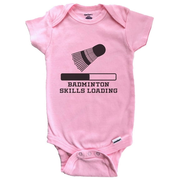 Badminton Skills Loading Funny Sports Humor Baby Bodysuit (Pink), 6-9 Months