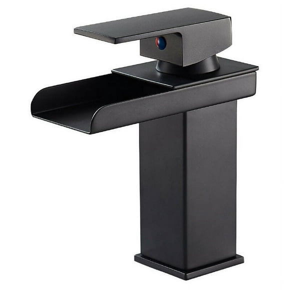 Fine copper four-sided basin faucet, black paint wide mouth waterfall faucet, bathroom sink, hot and cold mixing faucet