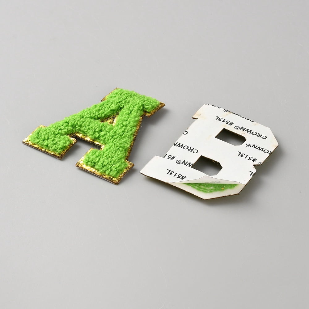 4 Set Towel Embroidery Style Cloth Iron on/Sew on Patches Appliques Badges DIY Decorations Letter A~Z Lime 57x22.5~60x2.5mm