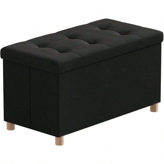 30 Inches Folding Storage Ottoman Bench Ottoman With Storage Bench For Bedroom Living Room Entryway Foot Rest With Legs Black
