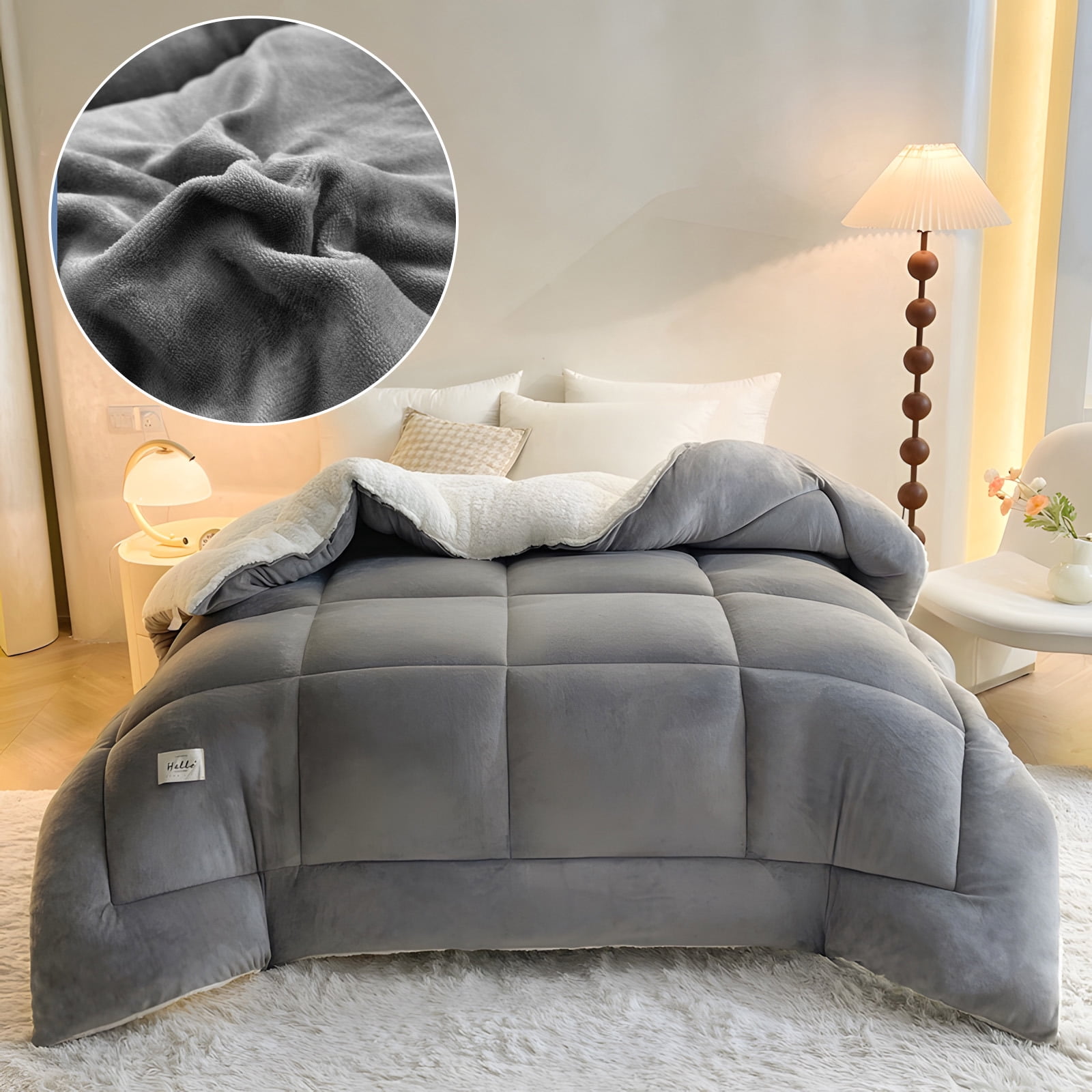 WOOW DEPOT Sherpa Fleece Full Size Comforter Reversible, 1 PCS, Heavy 6lbs Quilted Bedding Warm Cozy Machine Washable, Gray