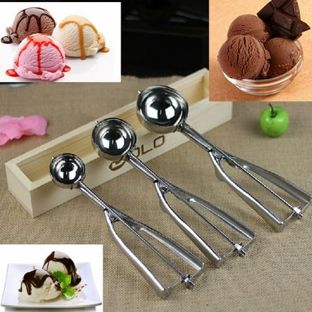 3Pcs Stainless Steel Spring Handle Ice Cream Scoop Spoon Mashed Potato Cookie Spoons (Best Ice Cream Scoop For Cupcakes)