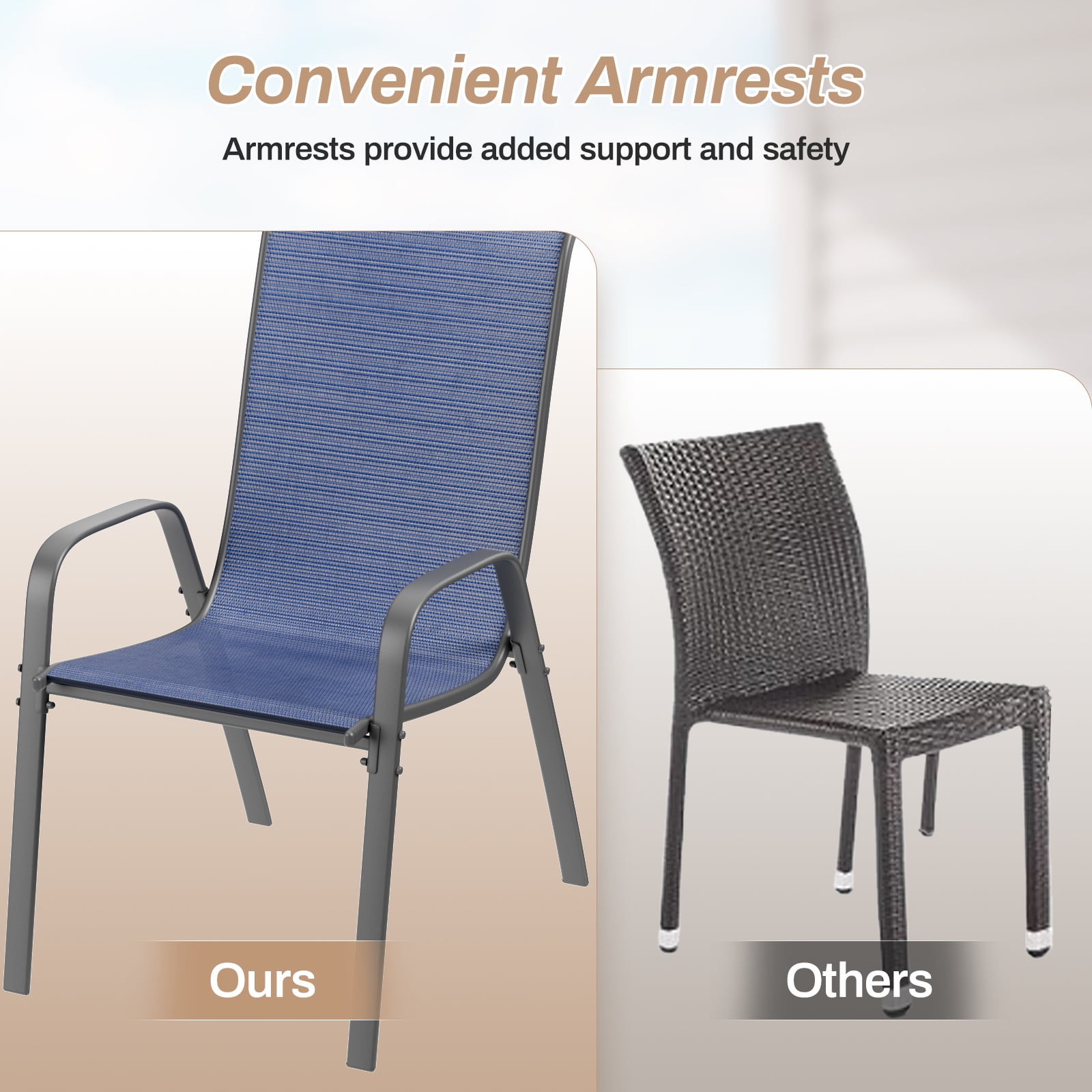Pirecart 4PCS Patio Chairs Set Outdoor Breathable Textilene Stackable Chairs with Metal Frame, Armrests
