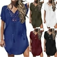 thumbnail image 1 of JURANMO Robe de Plage en Dentelle Crochetée Col en V Manches Courtes Tenue de Vacances Bleu m, 1 of 9