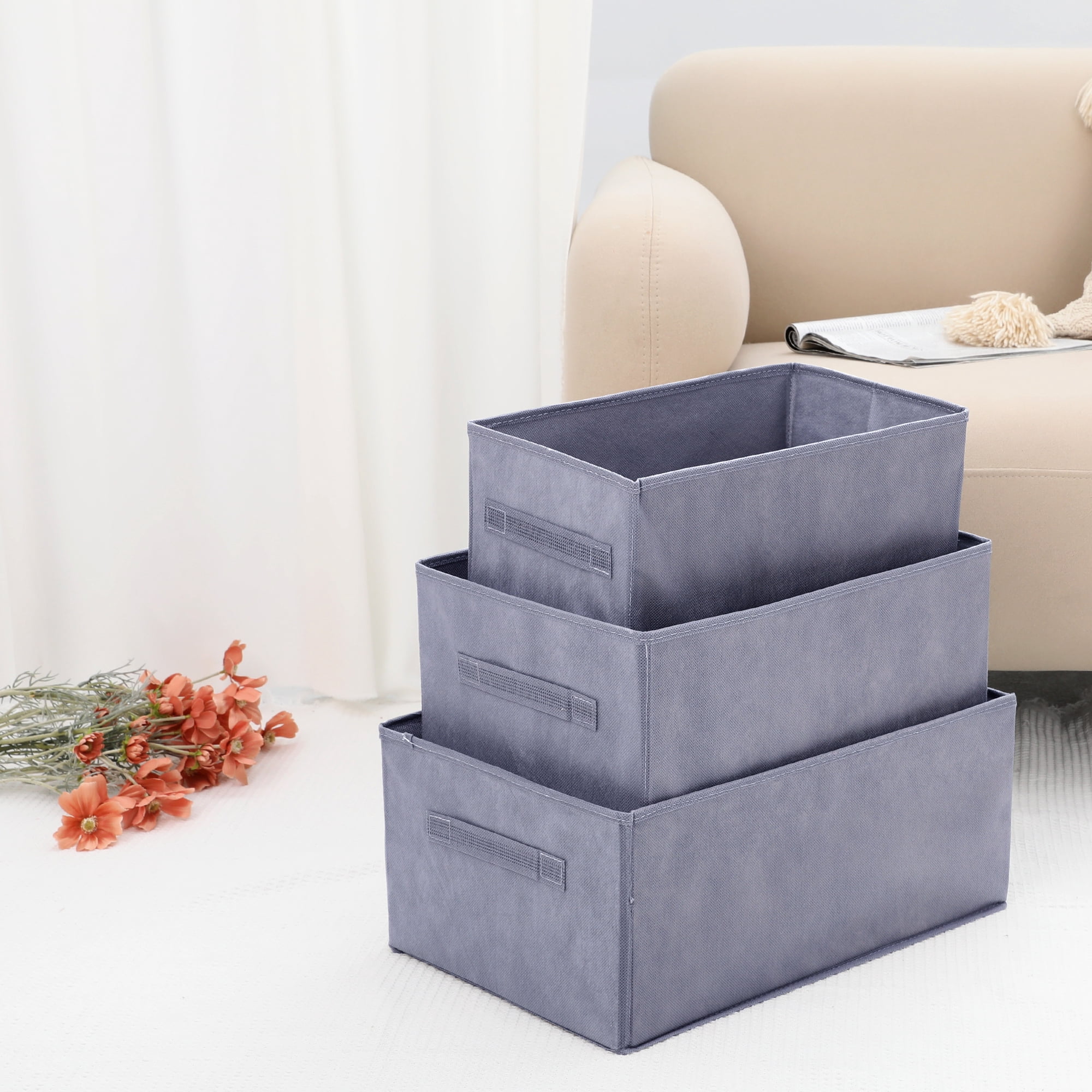 Unique Bargains Storage Cube Fabric Bin with Handles 1 Pc Basket Grey 16x11x8"