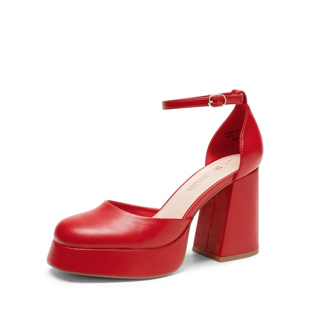 Zapatos de Tacón Alto con Plataforma Gruesa para Mujer DREAM PAIRS en Rojo PU