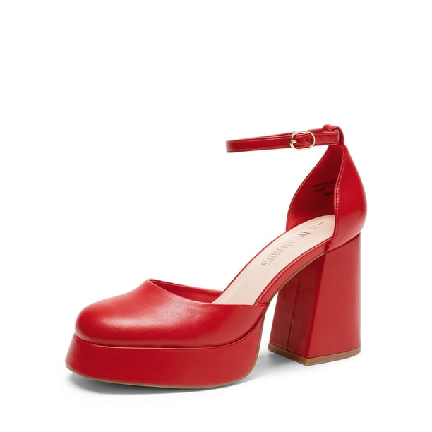 Zapatos de Tacón Alto con Plataforma Gruesa para Mujer DREAM PAIRS Rojo Talla 6