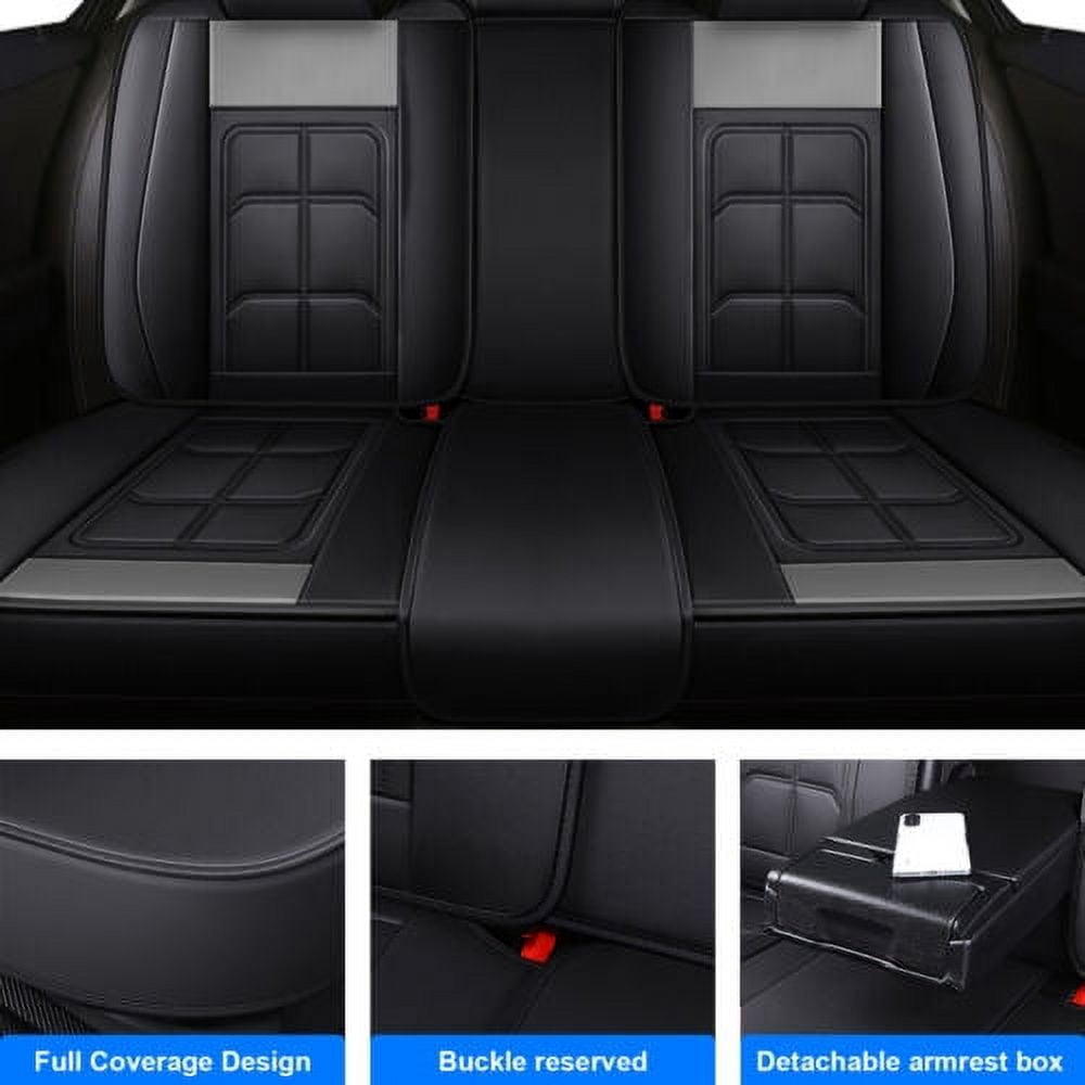For Lexus LX450,LX470,LX570 Car Seat Covers,5-Seat PU Leather Cushion Protector,Full Set Front Back Seat Cover with 2 Pillows for RC200t,RC300,RC350 Black&Gray