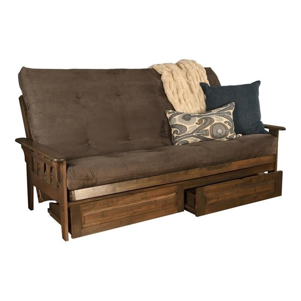 Kodiak Furniture Tucson Queen Futon with Suede Fabric Mattress in Gray/Walnut