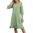 thumbnail image 3 of DreamFish Women's 3/4 Sleeve Sleepwear Nightgown Soft Lounge Dress with Ruffle Hem Casual House Dress, 3 of 5