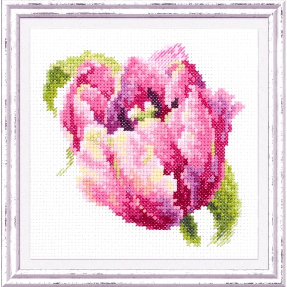 Wizardi Counted Cross-Stitch Kit Pink Tulip 150-013 Magic Needle