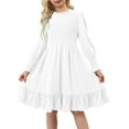 thumbnail image 2 of KISSMODA Girls Smocked Dress Casual Puff Long Sleeve Ruffle Neck Dresses 4-13 Years, 2 of 4