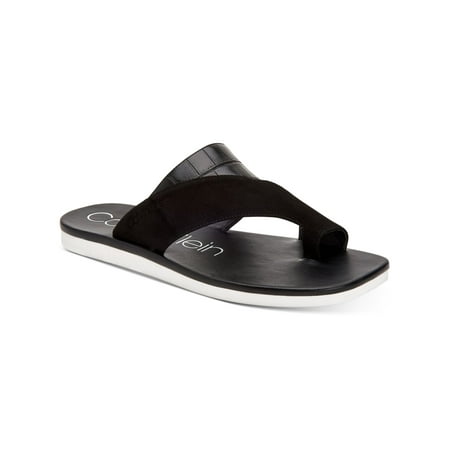 Image of CALVIN KLEIN Womens Black Cushioned Rini Open Toe Slip On Leather Thong Sandals 6