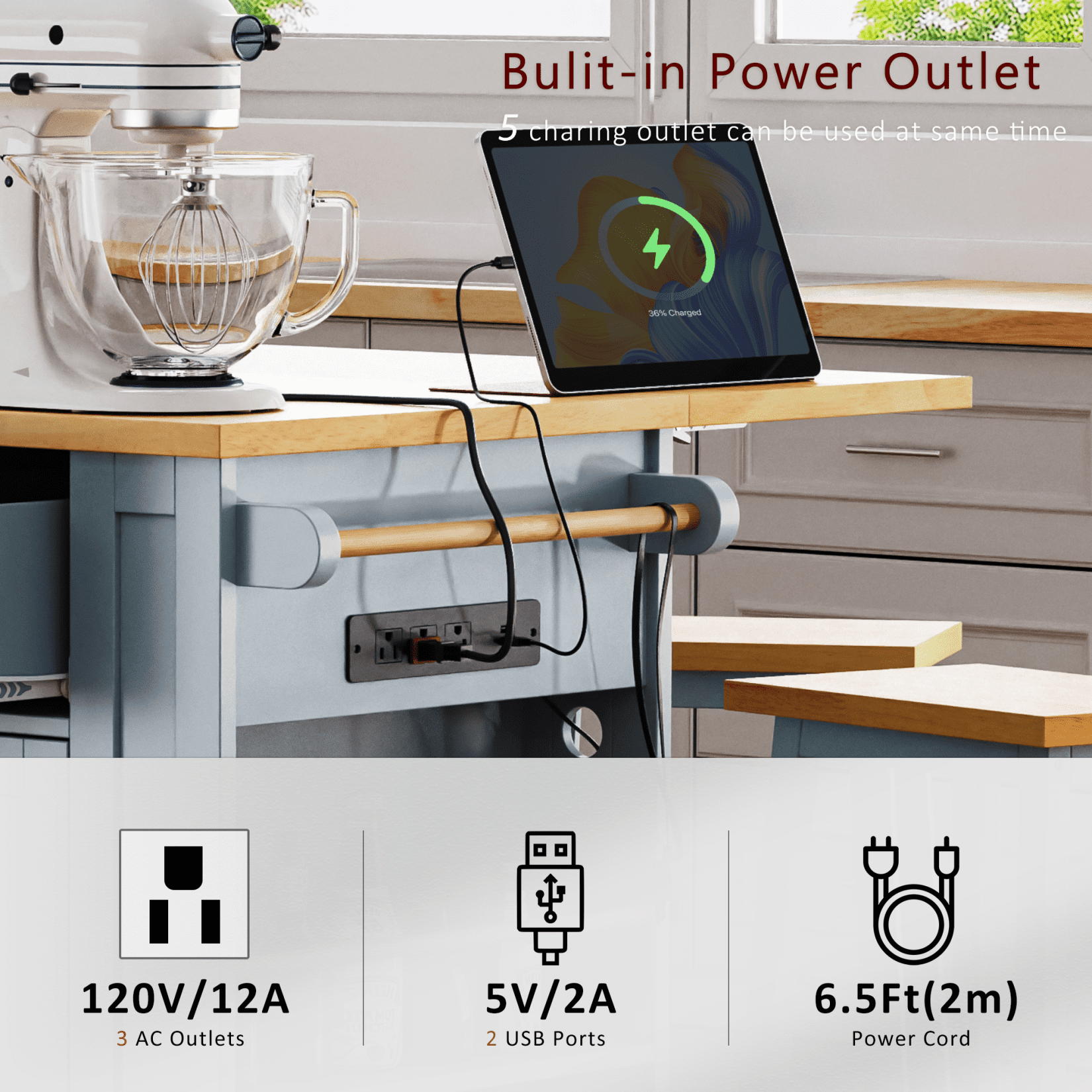 53" Kitchen Island On Wheels, Rolling Kitchen Island Cart with Drop Leaf & Power Outlet, Barn Door Kitchen Island Table with Storage Cabinet and Tower Rack for Kitchen, Dining Room, Grey