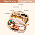 thumbnail image 6 of Lomyolo Large Capacity Makeup Bag for Women, 9.8L Waterproof Travel Cosmetic Organizer Toiletry Bag with Brush Pouch, Open Flat Toiletry Bag, Portable Lightweight Leather Cosmetic Bags - Pink, 6 of 7