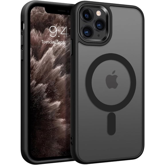 For iPhone 11 Pro Max Case Magnetic[Compatible with Magsafe], Translucent Matte Back Full Body Protective Cover Anti-Scratch Shockproof Phone Case for Apple iPhone 11 Pro Max 6.5", Black
