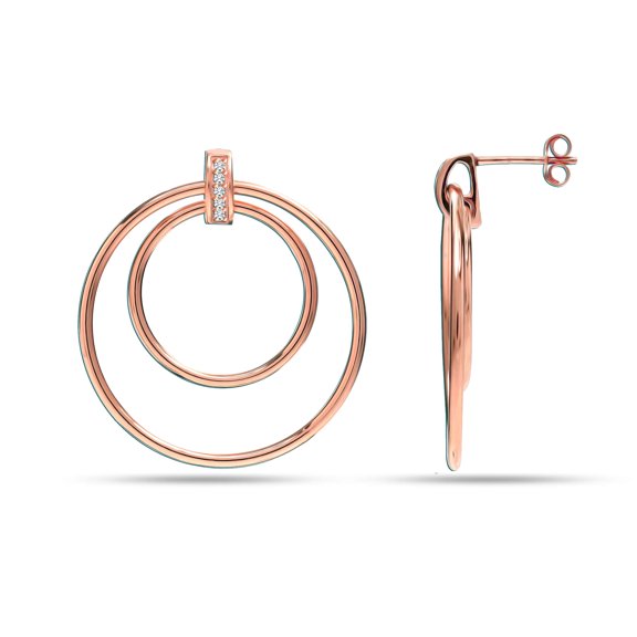 LeCalla 925 Sterling Silver 14K Rose Gold Plated Double Hoop Stud Earrings for Women and Teen 33MM