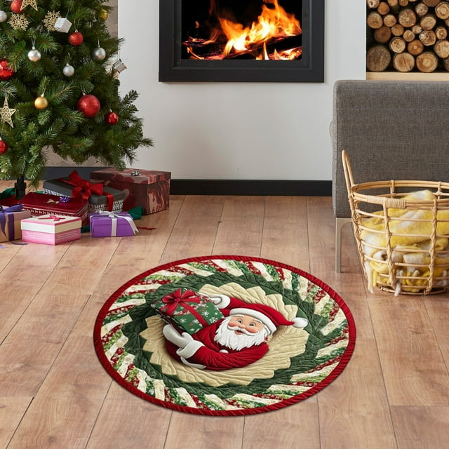 Christmas Decorations Outdoor Carpet Christmas Optical Rugs Round Swirl Rug Decorative Rugs With Depth Pattern Funny Santa Non Mats For Holiday Entryway Living Room Bedroom Polyester carpet