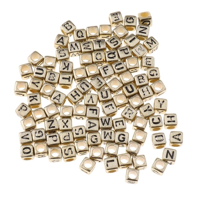 100x / Acrylic Alphabets Letters Beads Cube Spacer Gold