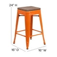 thumbnail image 5 of Emma + Oliver 24"H Backless Orange Metal Counter Height Stool with Wood Seat, 5 of 12