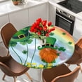 thumbnail image 2 of Round Table Cover 45-54 Inch St. Patrick's Day Waterproof Reusable Table Cloth Round Fitted Vinyl Tablecloth with Elastic Edged for Parties Outdoors, Lucky Gnomes Shamrock Leaves Flower Rainbow, 2 of 6