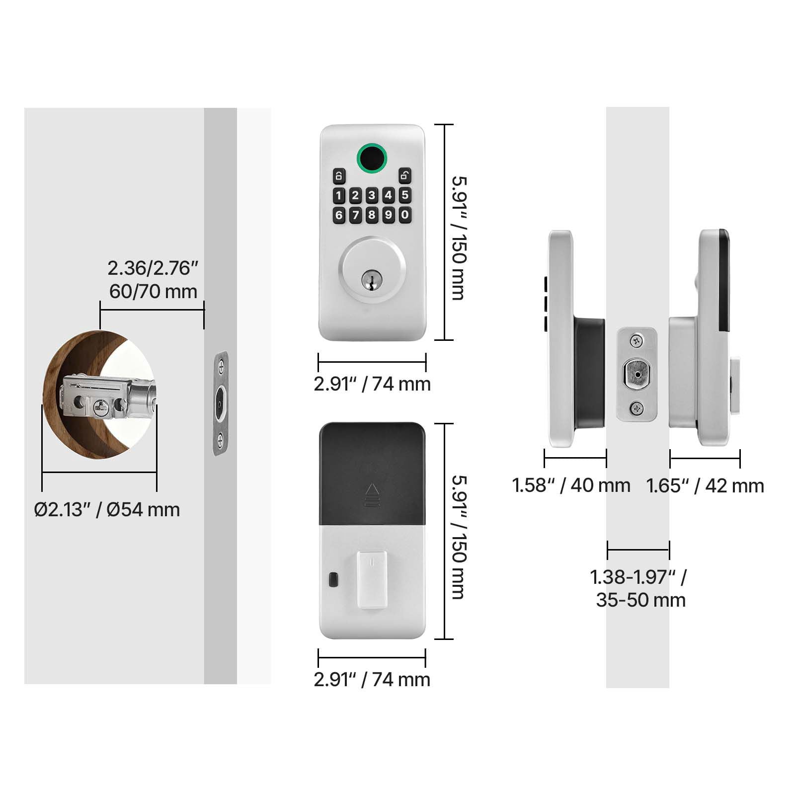Keyless Entry Door Lock, Electronic Deadbolt with Easy-Grip Design, Customizable User Codes, Auto Lock, Anti-Peeping, Backlit Keypad for Home Apartment Silver