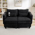 thumbnail image 3 of Convertible Chaise Lounge Chair with USB Ports, Loveseat Sleeper Sofa with Phone Stand and Cup Holders, Corduroy Sofa Bed with Storage Armrests for Living Room, Black, 3 of 9