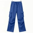 thumbnail image 7 of Wide Leg Cargo Sweatpants for Women High Waist Drawstring Baggy Lightweight Fleece Winter Track Pants with Muti Pockets Blue, 7 of 7