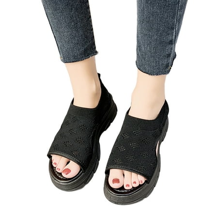 

Ymiytan Womens Sport Sandal Peep Toe Casual Shoes Slip On Platform Sandals Outdoor Comfort Soft Sole Summer Walking Shoe Black 6.5
