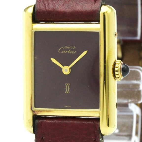Pre-Owned CARTIER Tank Vermeil Gold Plated Leater Hand-Winding Ladies Watch