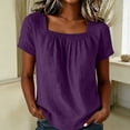 thumbnail image 2 of Setooff Women's Casual Cotton Linen Blouse Solid Color Square Neck Short Sleeve Tops Loose Summer Shirts for Women, 2 of 5