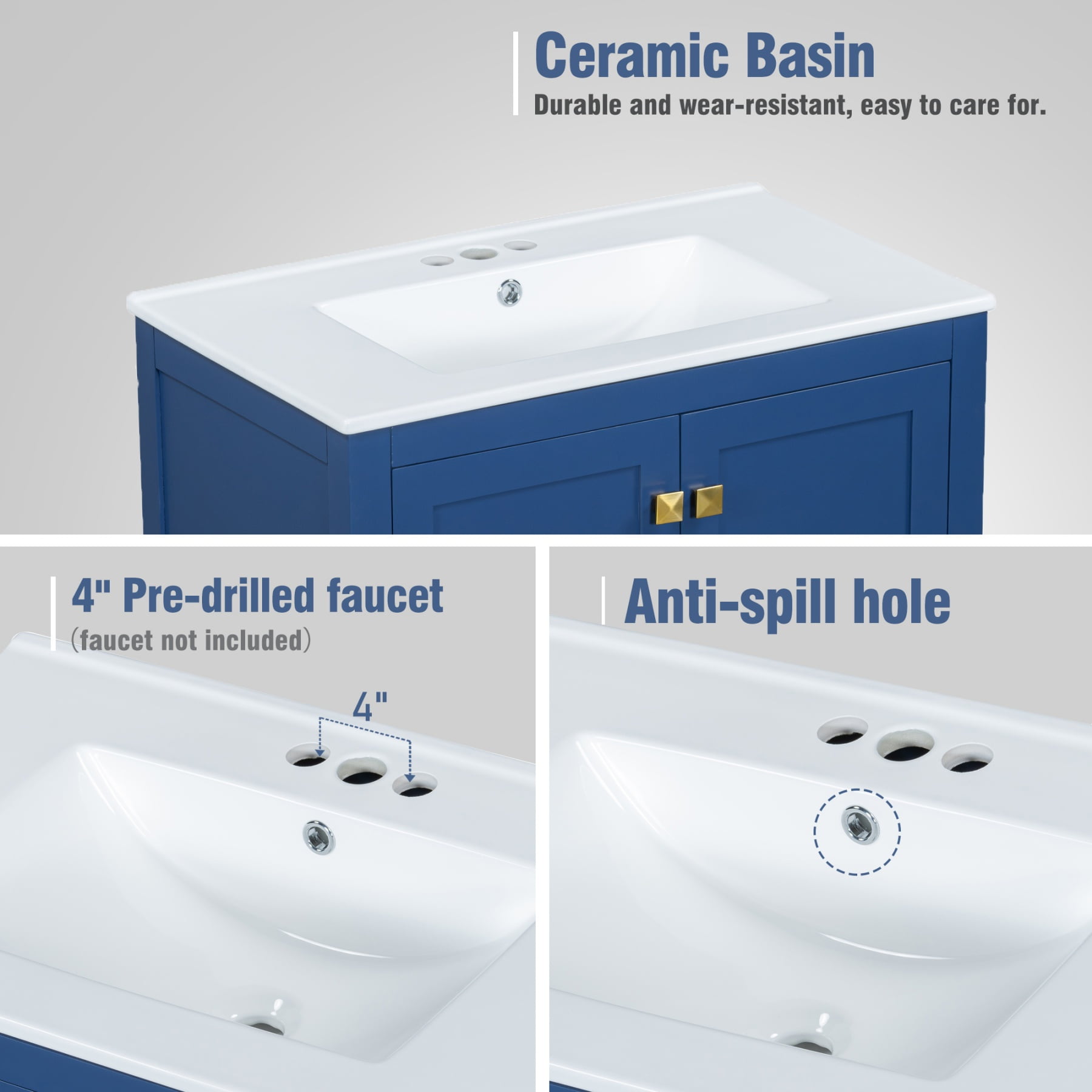 30" Bathroom Vanity with Single Sink,Combination Under Counter Sink,Bathroom Storage Cabinet with 2 Doors and a Drawer,Multifunctional Storage,Blue