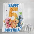 thumbnail image 4 of Happy 5rd Birthday Shower Curtain Set, Waterproof Shower Curtains for Bathroom, Cartoon Cute Pink Yellow Blue Dinosaurs Floral Washable Fabric Bath Curtain for Bathtub with Hooks 72x78 Inches, 4 of 9