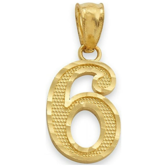 10K Yellow Gold Diamond Cut 0 to 9 Number Charm Pendant (6)