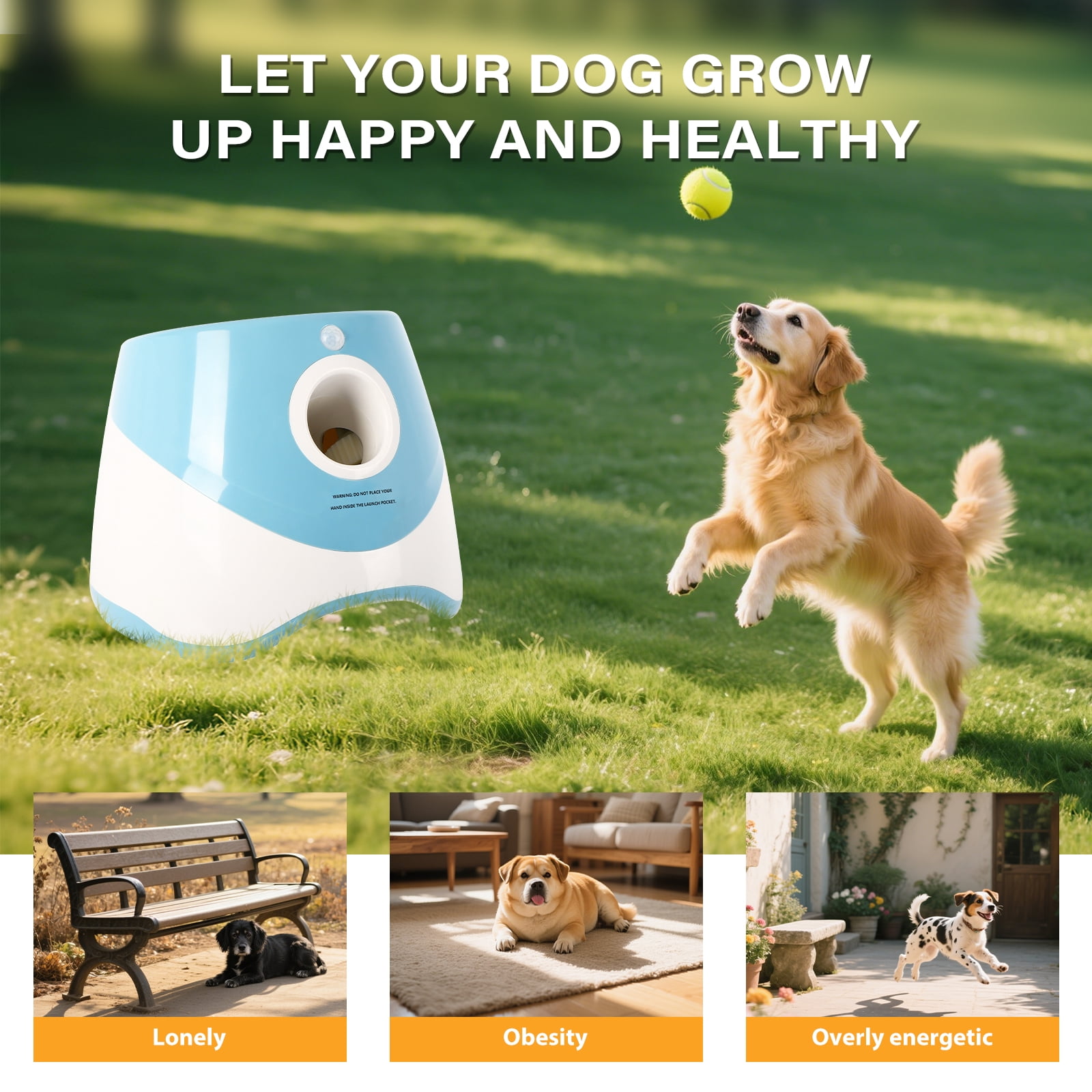Automatic Dog Ball Launcher for Small Dogs, Indoor/Outdoor Interactive Dog Toy,USB Rechargeable Ball Thrower,10-30 Ft,Includes 15 Mini Tennis Balls,Blue