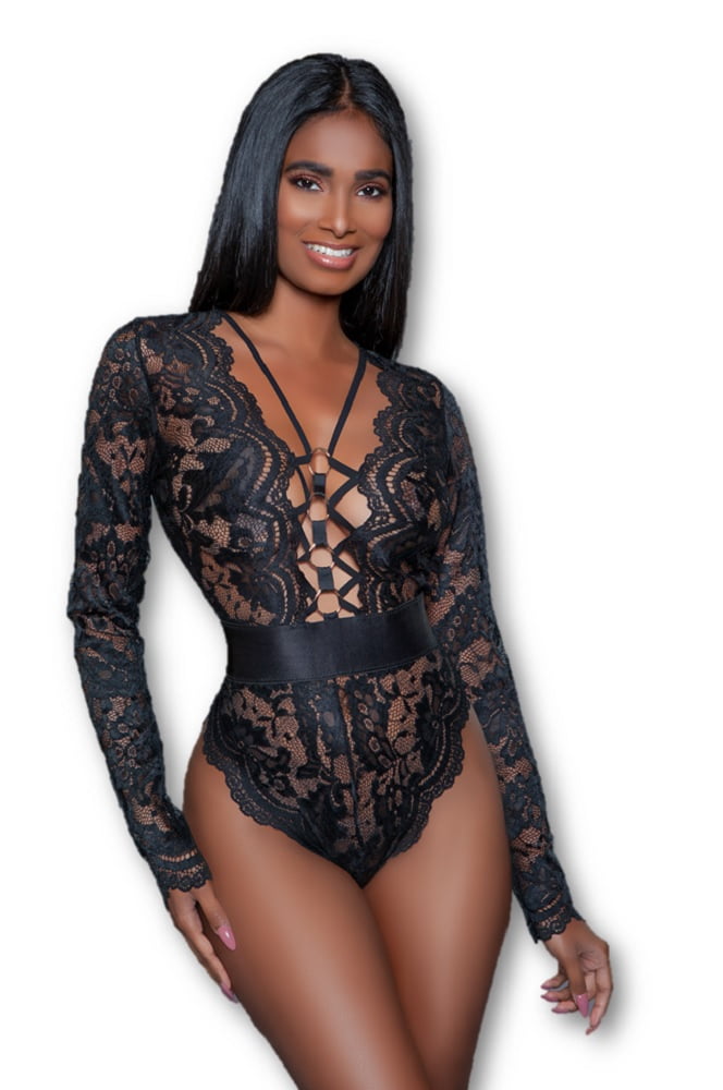 Wicked Ramona Bodysuit Sheer Black Lace 