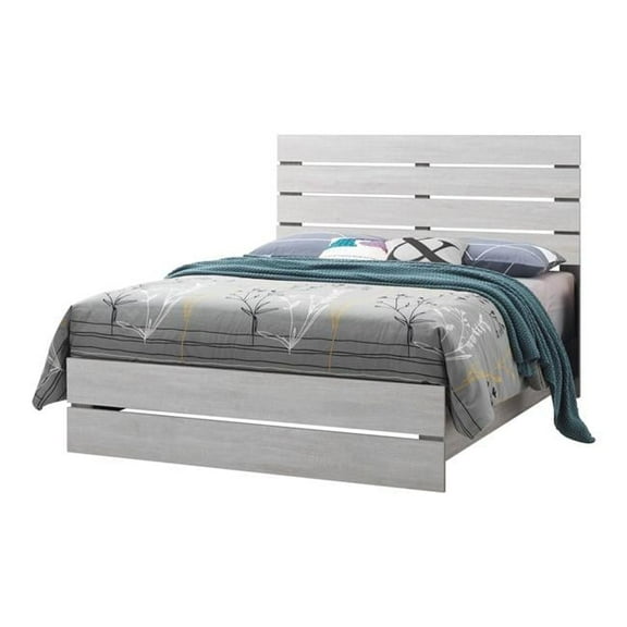 Benzara Queen Bed with Panel Headboard and Footboard White - 52.25 x 63 x 94.1