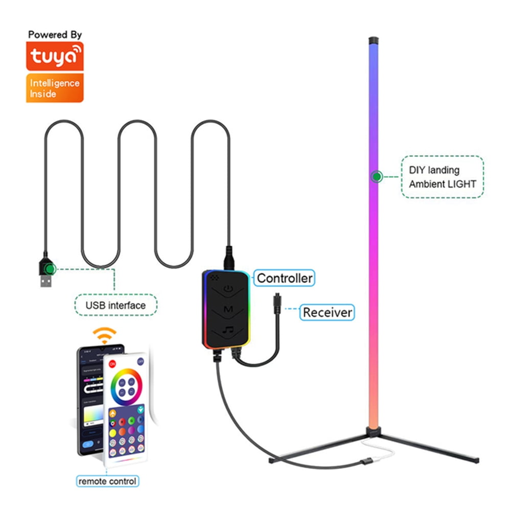 Zemismart Smart Floor Light, WiFi RGBIC Dimmable LED Corner Floor Light