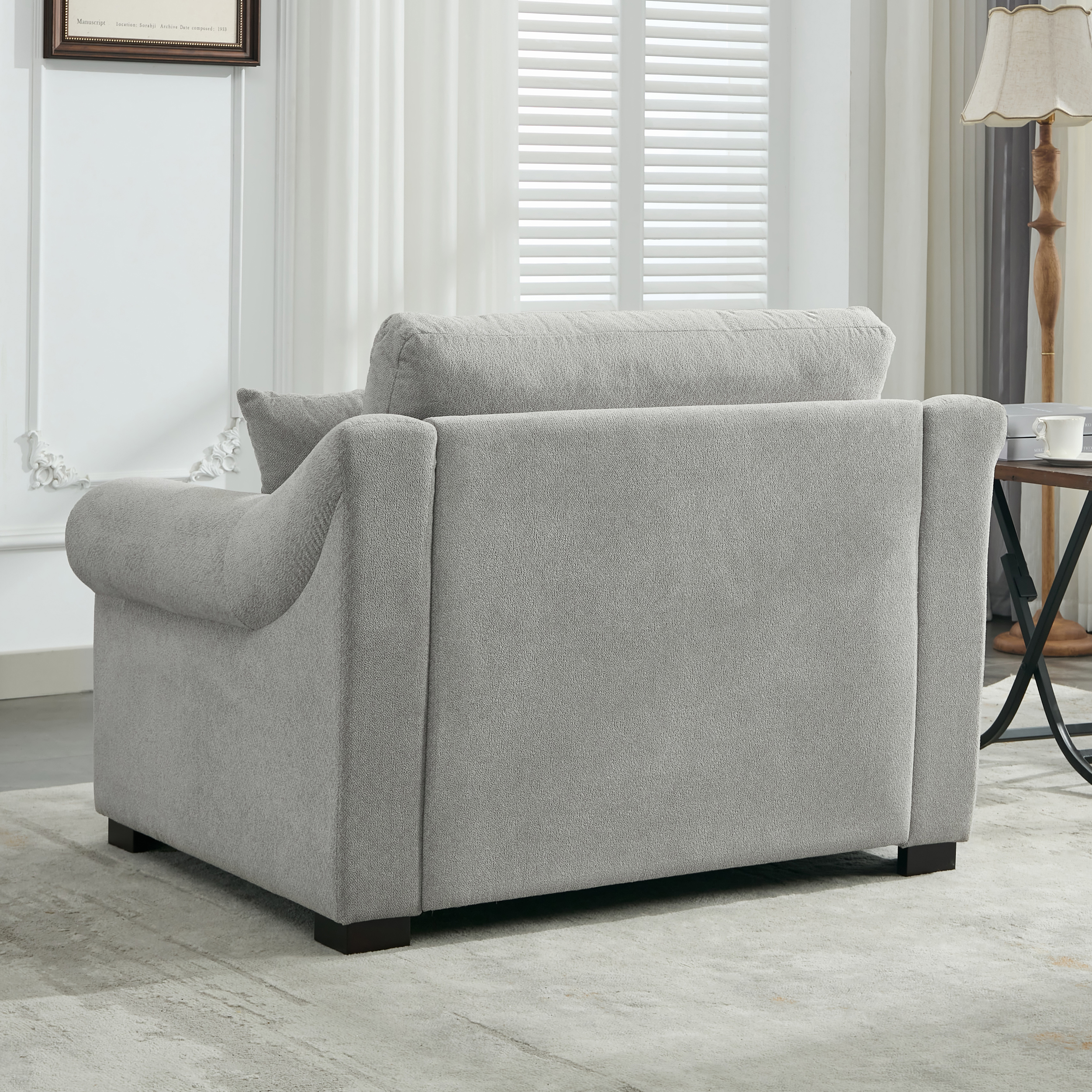 Euroco Modern Chenille Oversized Armchair, Chair and a Half, Single Sofa for Bedroom, Living Room,44.5" Wide, Light Grey