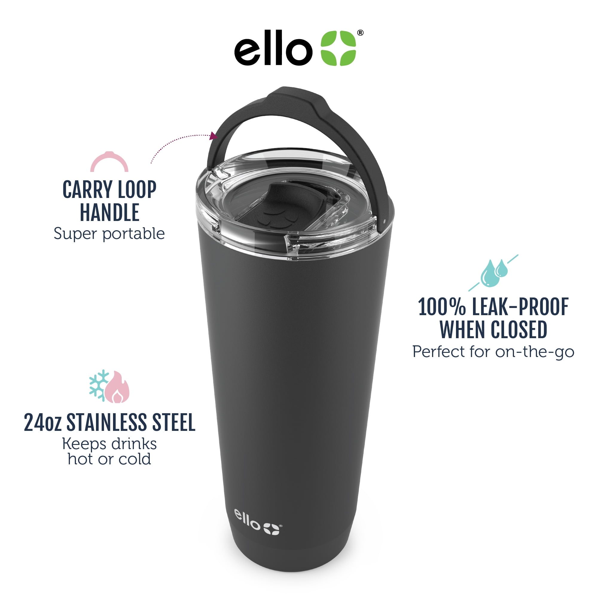 Ello Ultra Clean 24 fl oz Stainless Steel Insulated Tumbler with Handle,  White Marble 
