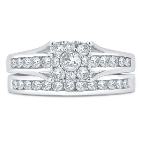 1 Carat T.W. Square Diamond 10kt White Gold Bridal Set