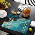 thumbnail image 4 of Blue and Gold Marble Sparkle Waves Pattern Summer Placemats Table Placemats Set Of 4-Linen Kitchen Washable Placemats Table Mats 11.8"x17.7" Non-Slip Heat Resistant, 4 of 6