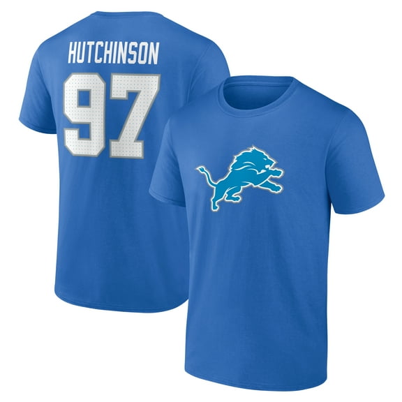 Men's Aidan Hutchinson Blue Detroit Lions Icon Name & Number T-Shirt
