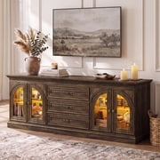 Lacoo 63'' Vintage-Style TV Stand for TVs Up to 70'' with LED Lights and Outlets, Entertainment Center with Storage Cabinets and Drawers for Living Room, Dark Walnut